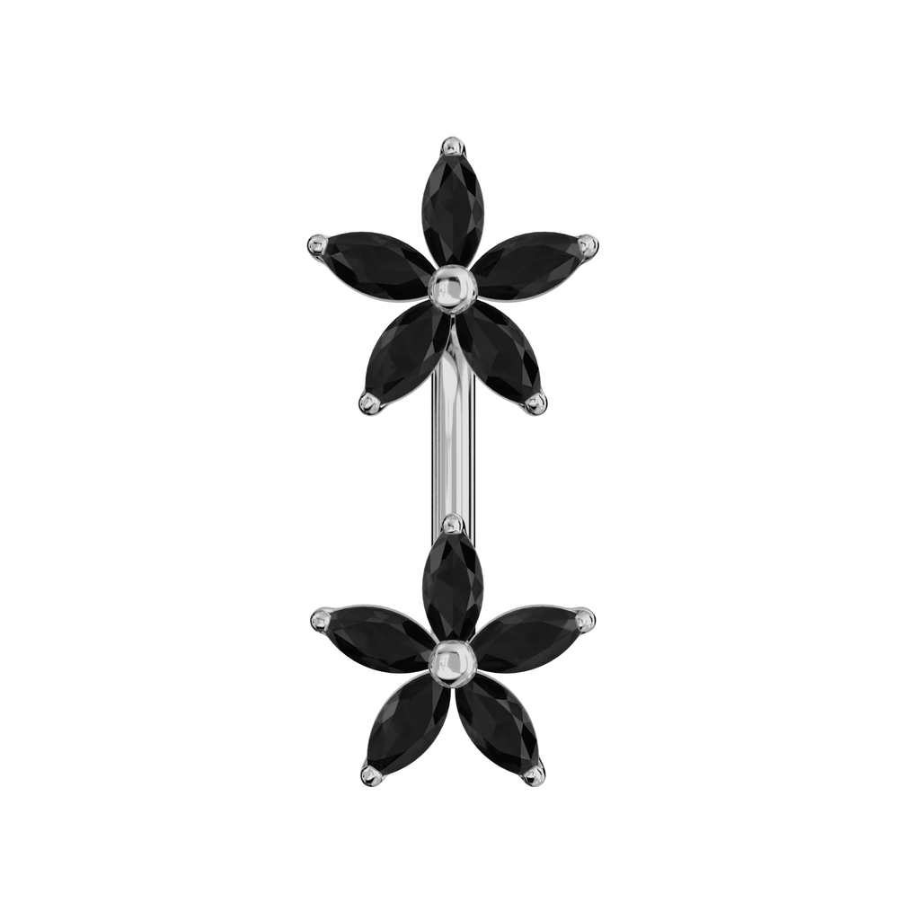 925 Sterling Silver Jewelled Daisies Spinal Belly Button Ring