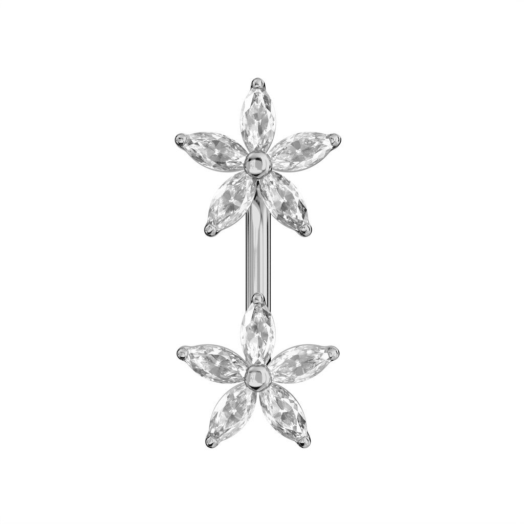 925 Sterling Silver Jewelled Daisies Spinal Belly Button Ring