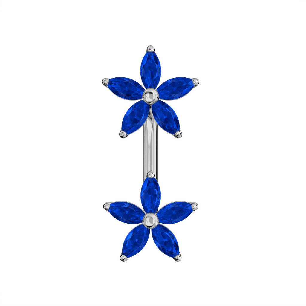 925 Sterling Silver Jewelled Daisies Spinal Belly Button Ring