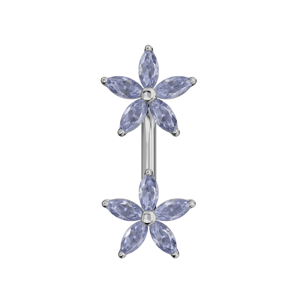 925 Sterling Silver Jewelled Daisies Spinal Belly Button Ring