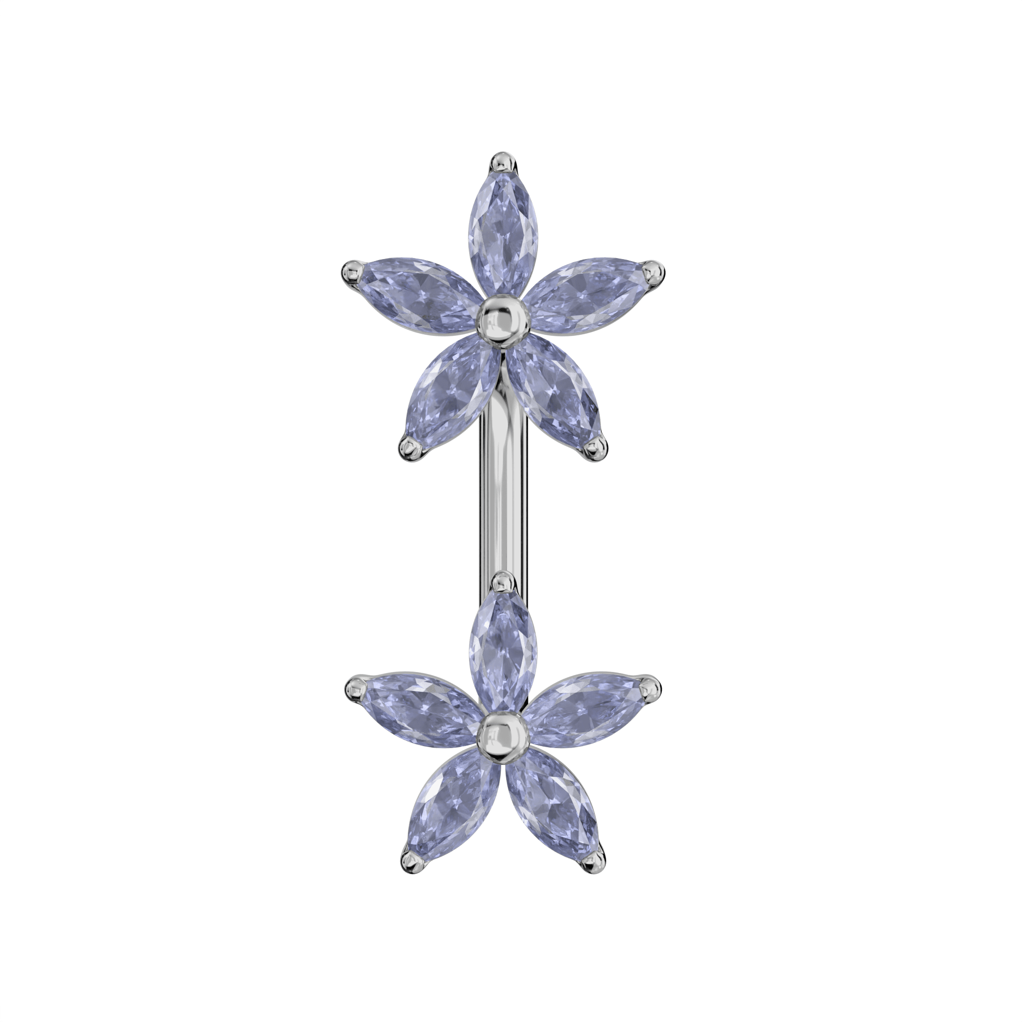 925 Sterling Silver Jewelled Daisies Spinal Belly Button Ring