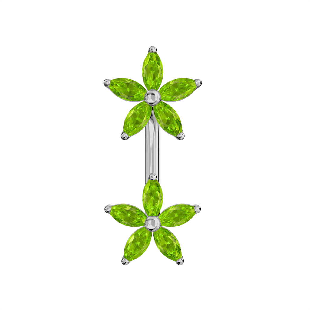 925 Sterling Silver Jewelled Daisies Spinal Belly Button Ring