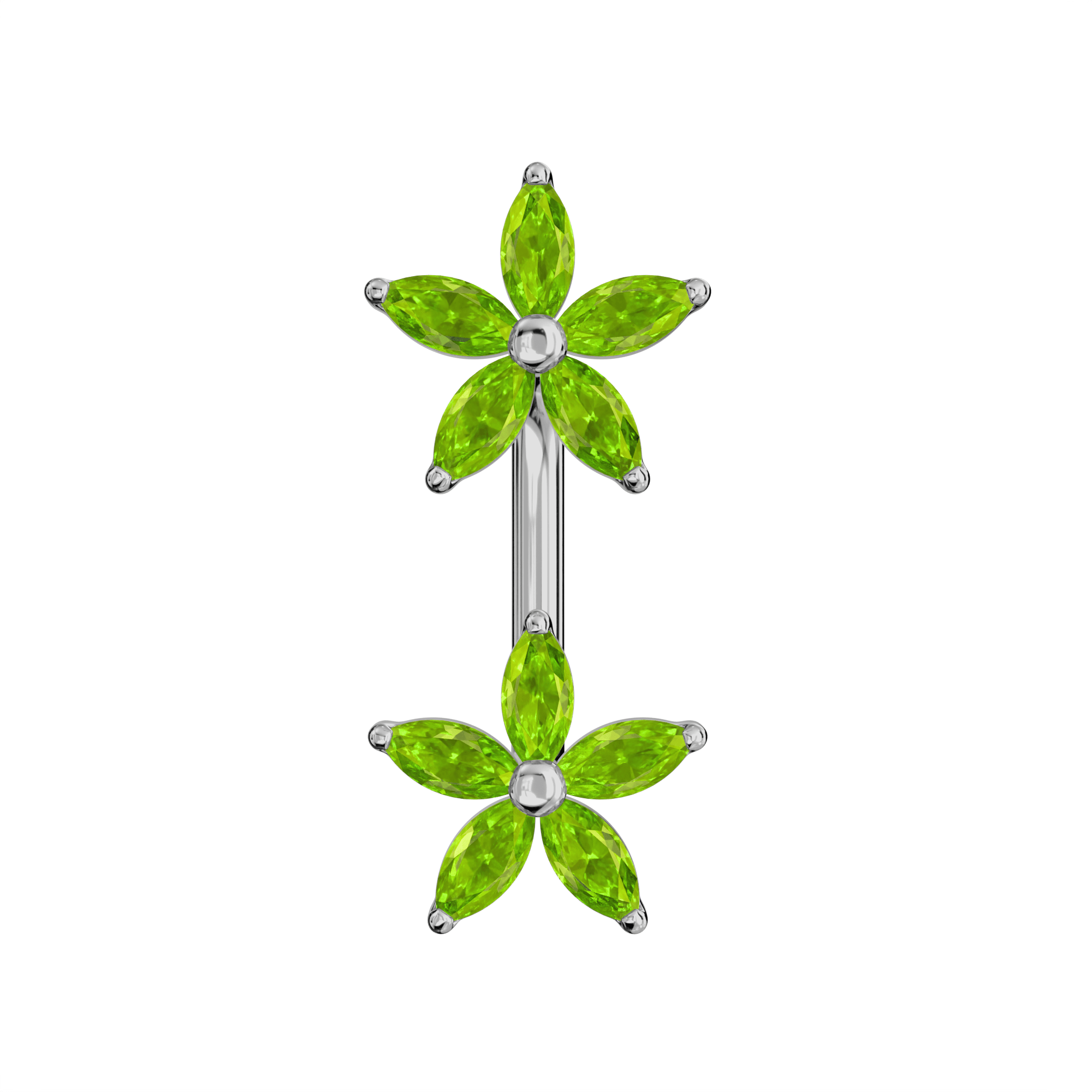 925 Sterling Silver Jewelled Daisies Spinal Belly Button Ring