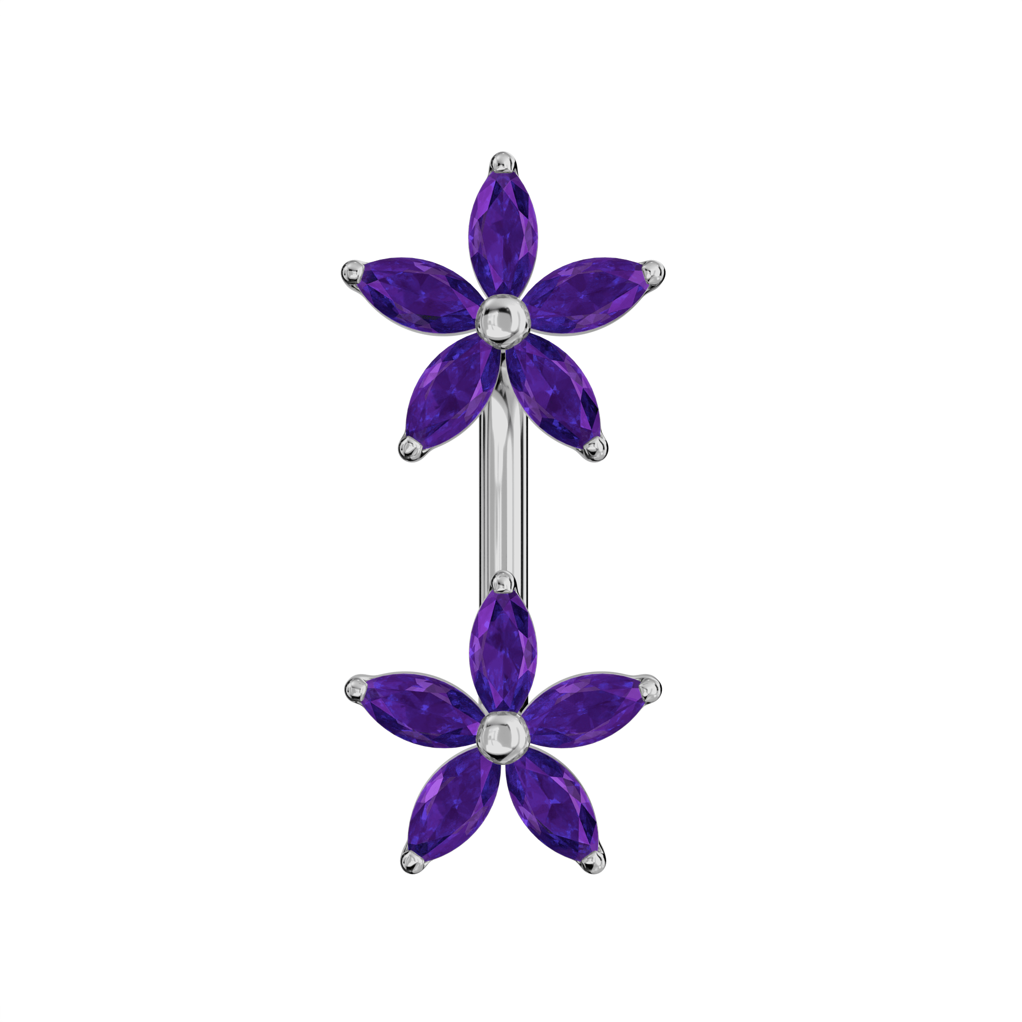 925 Sterling Silver Jewelled Daisies Spinal Belly Button Ring