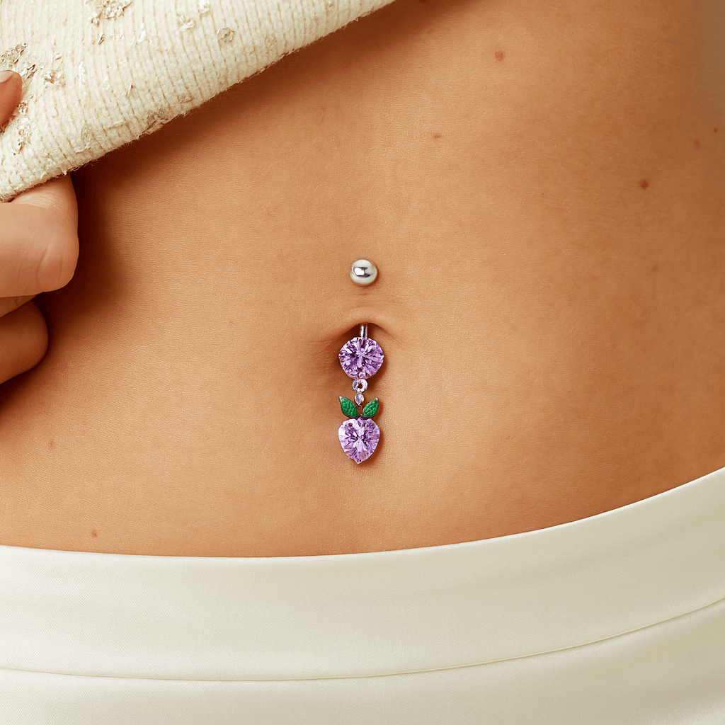 925 Sterling Silver Jewelled Fashion Cherry Heart Navel Belly Piercing