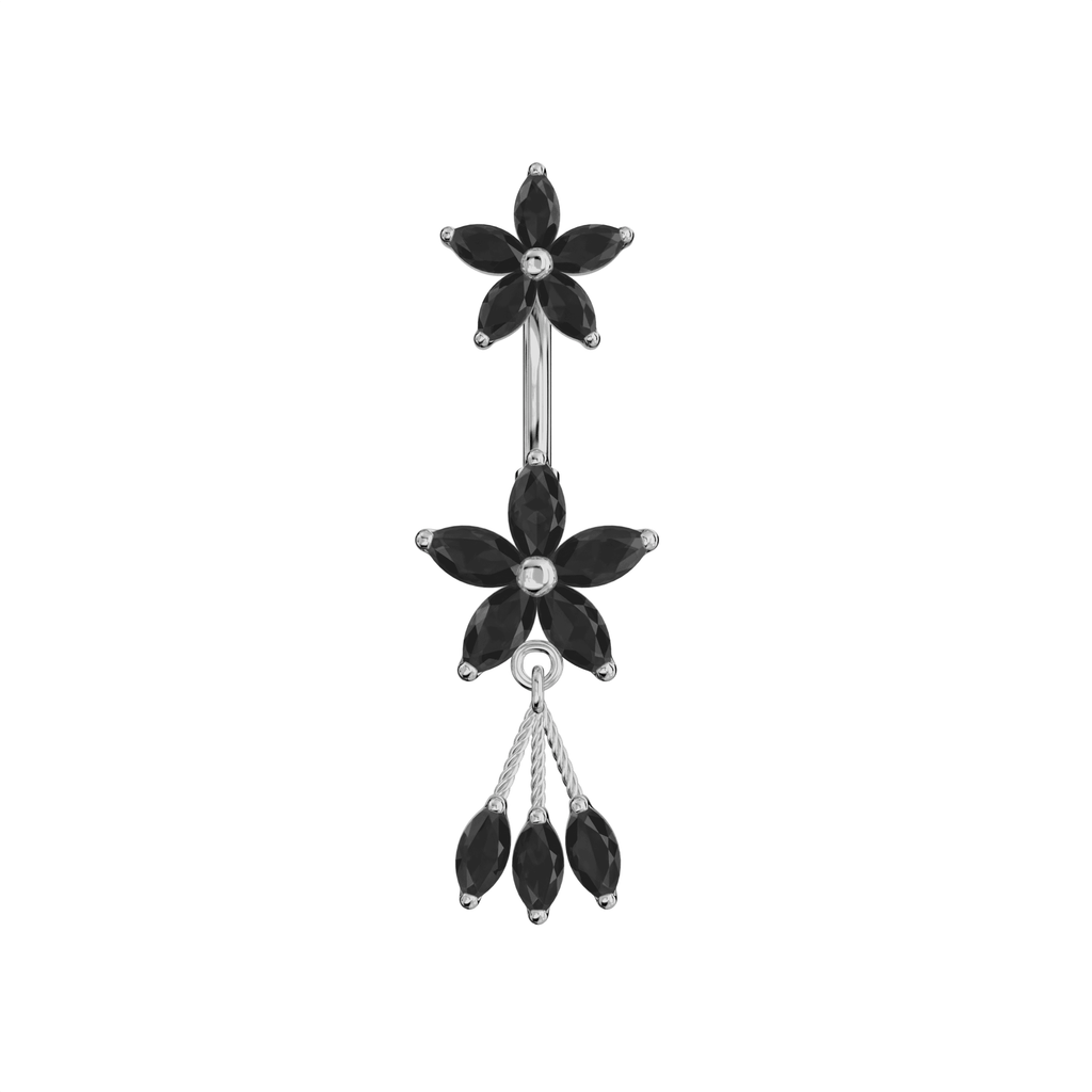 925 Sterling Silver Jewelled Flower Dangling Spinal Ring