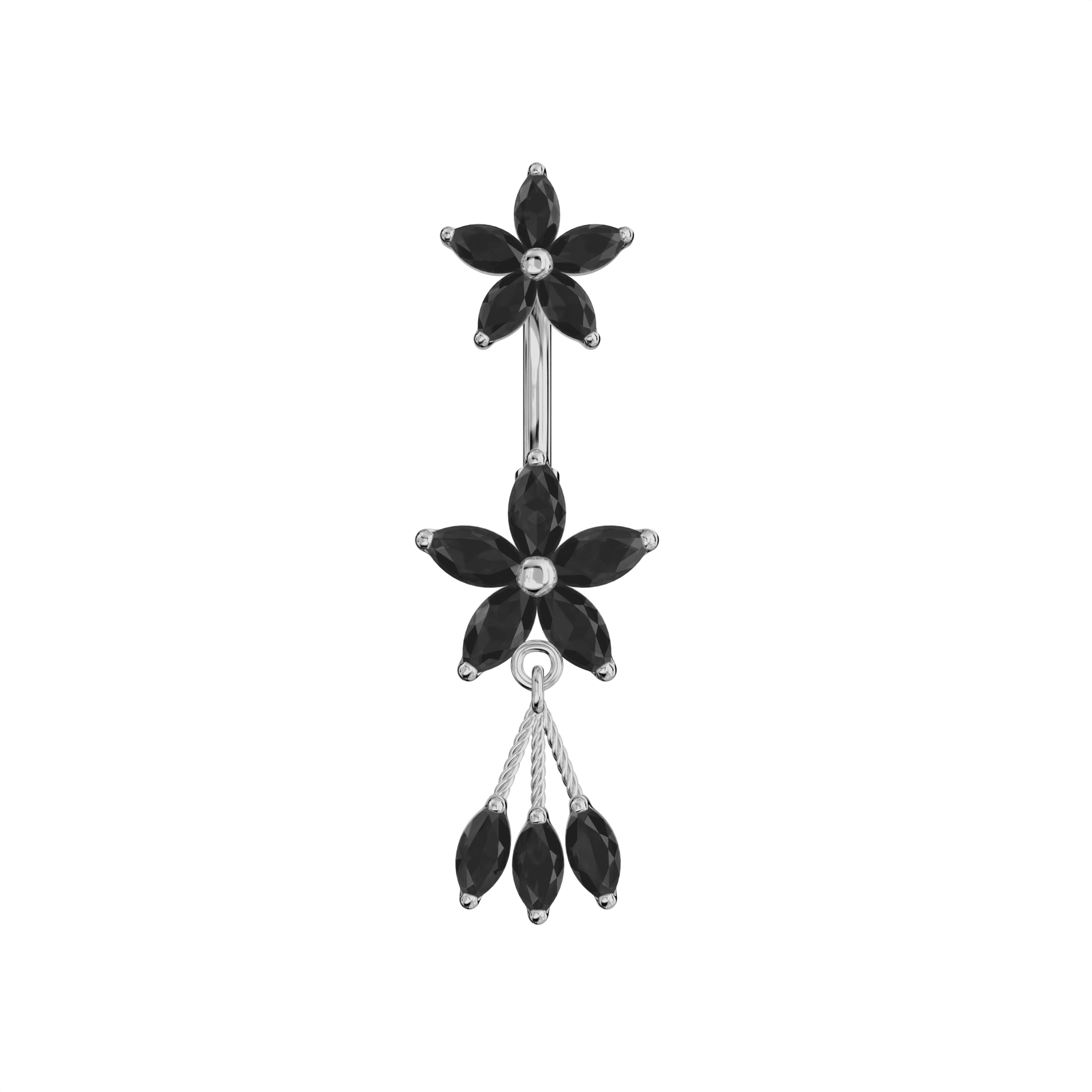 925 Sterling Silver Jewelled Flower Dangling Spinal Ring