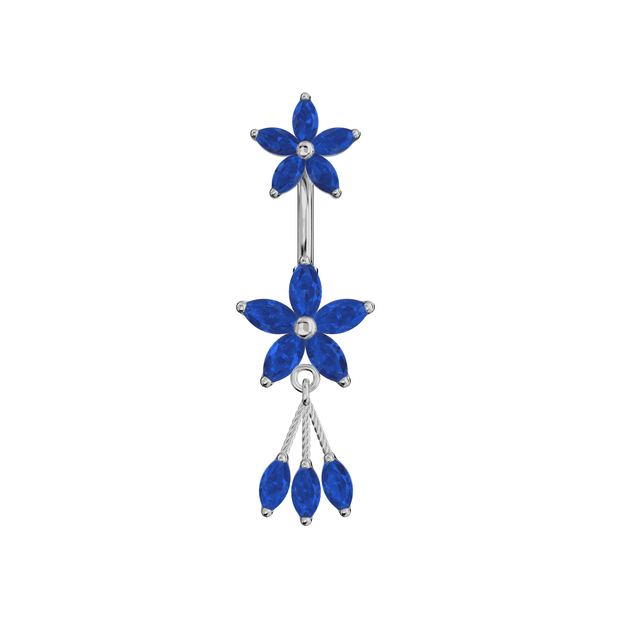 925 Sterling Silver Jewelled Flower Dangling Spinal Ring