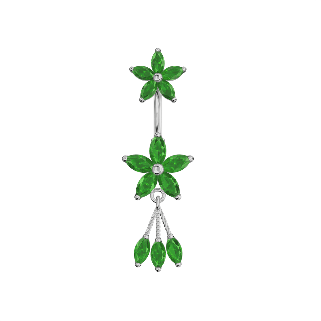 925 Sterling Silver Jewelled Flower Dangling Spinal Ring