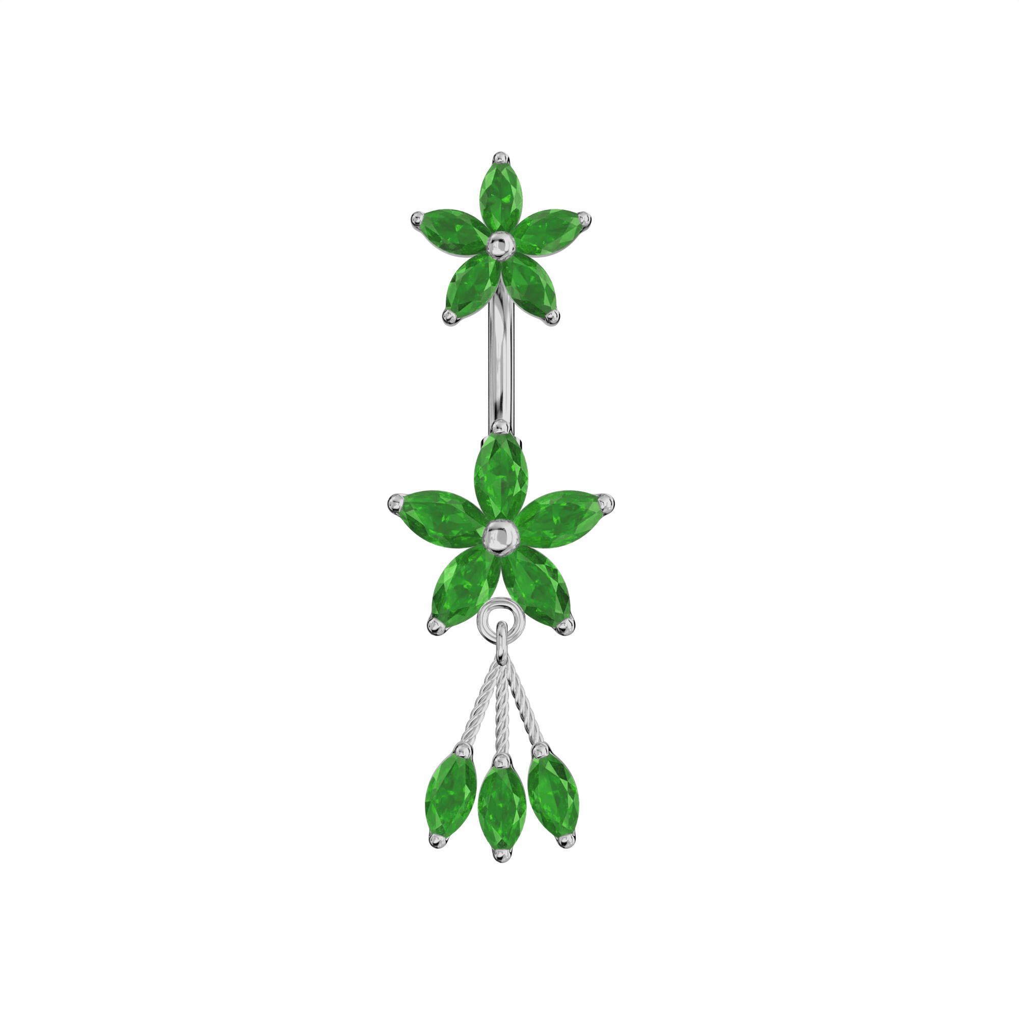 925 Sterling Silver Jewelled Flower Dangling Spinal Ring