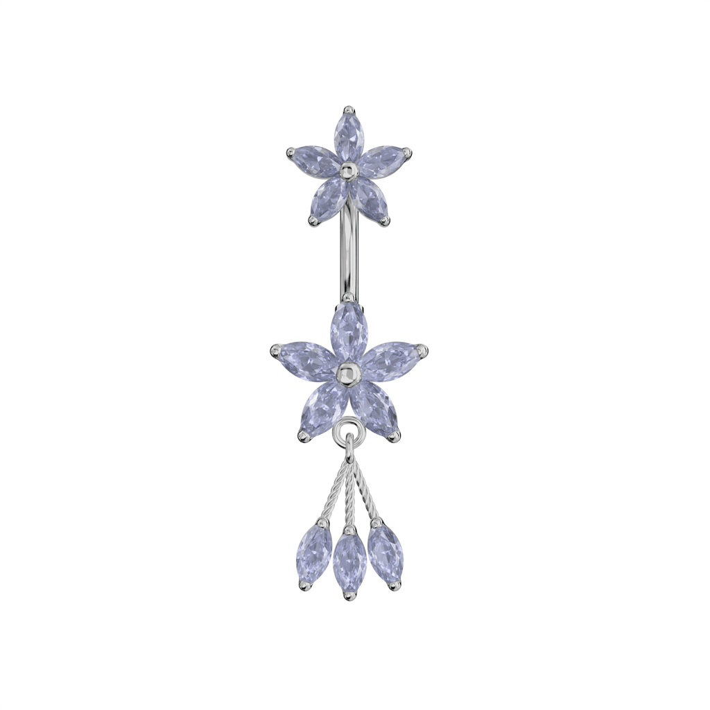 925 Sterling Silver Jewelled Flower Dangling Spinal Ring