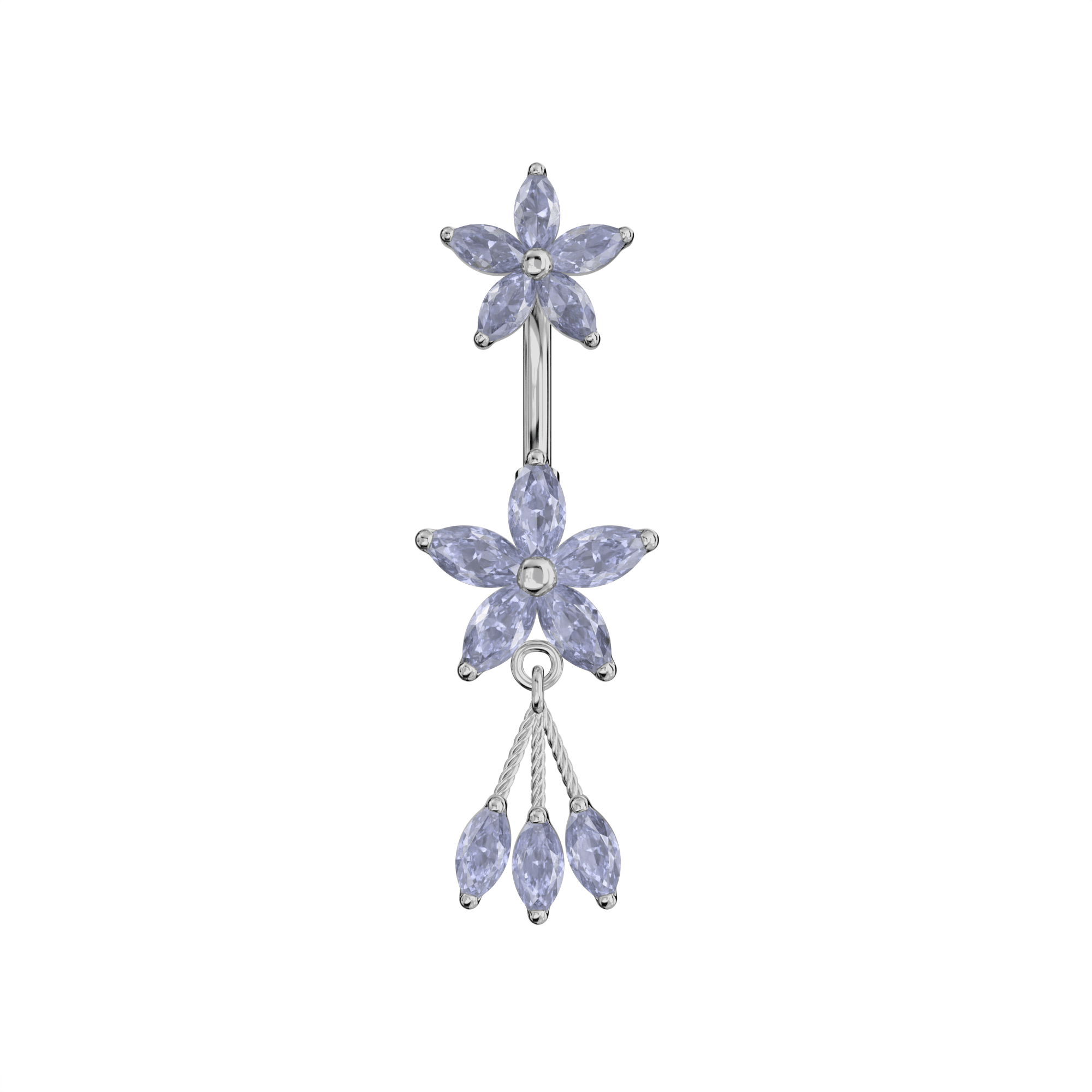 925 Sterling Silver Jewelled Flower Dangling Spinal Ring