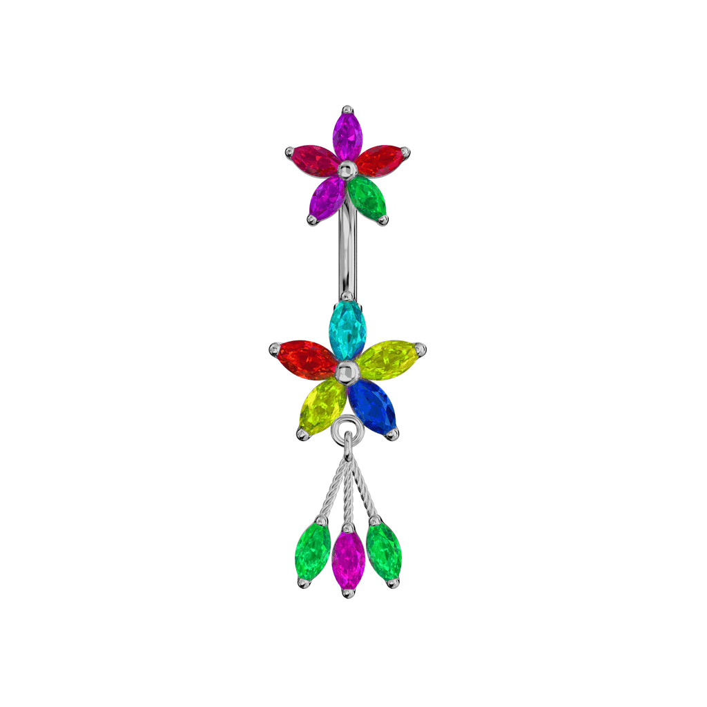 925 Sterling Silver Jewelled Flower Dangling Spinal Ring