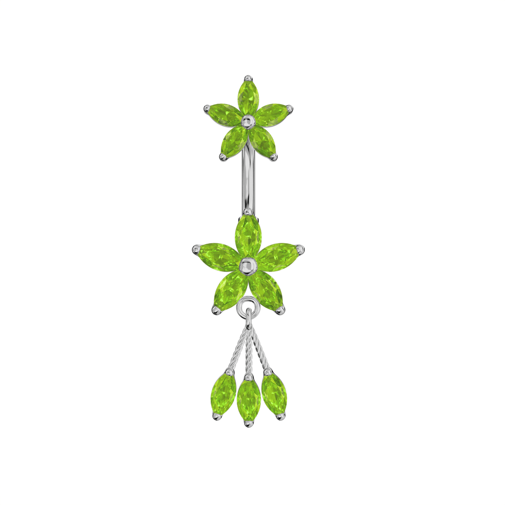 925 Sterling Silver Jewelled Flower Dangling Spinal Ring