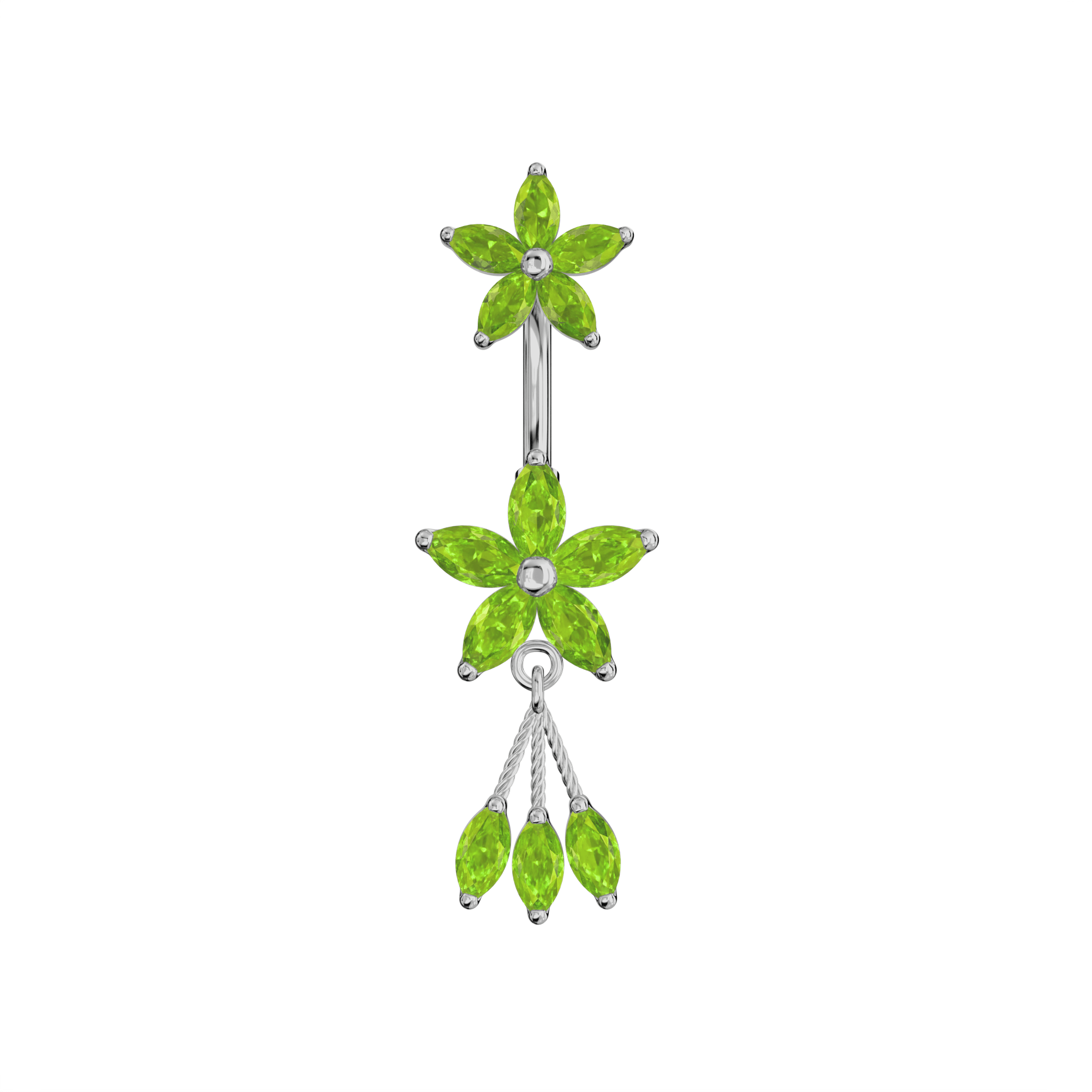 925 Sterling Silver Jewelled Flower Dangling Spinal Ring