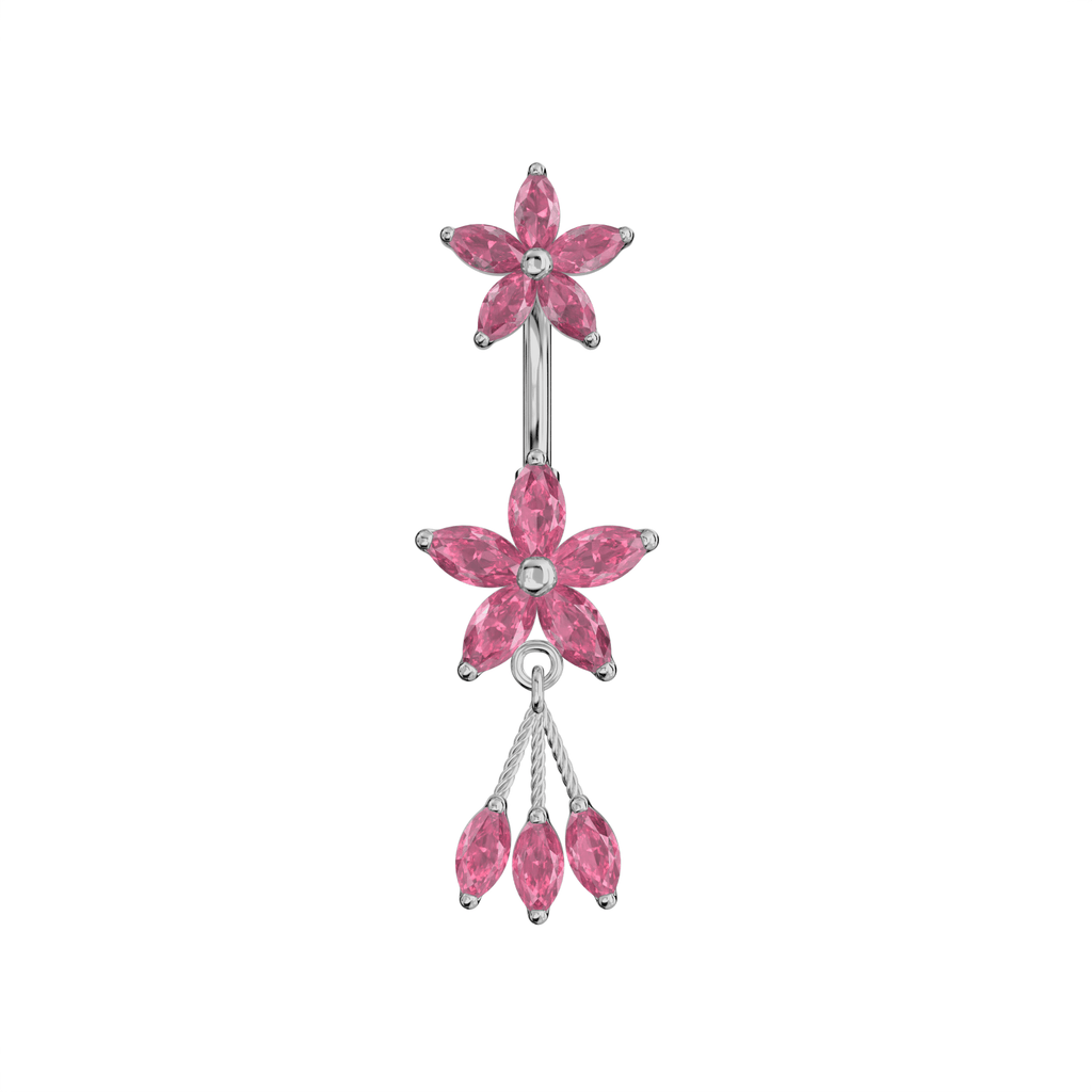 925 Sterling Silver Jewelled Flower Dangling Spinal Ring