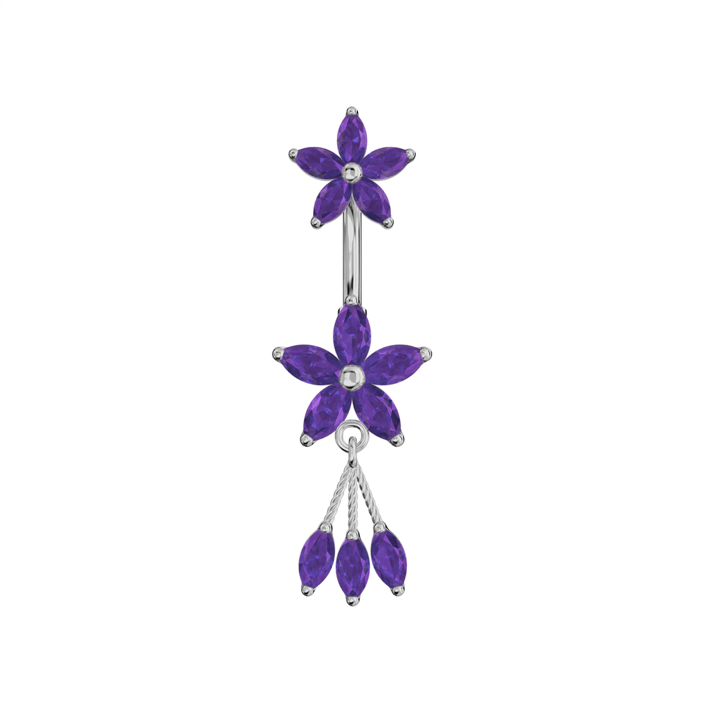 925 Sterling Silver Jewelled Flower Dangling Spinal Ring