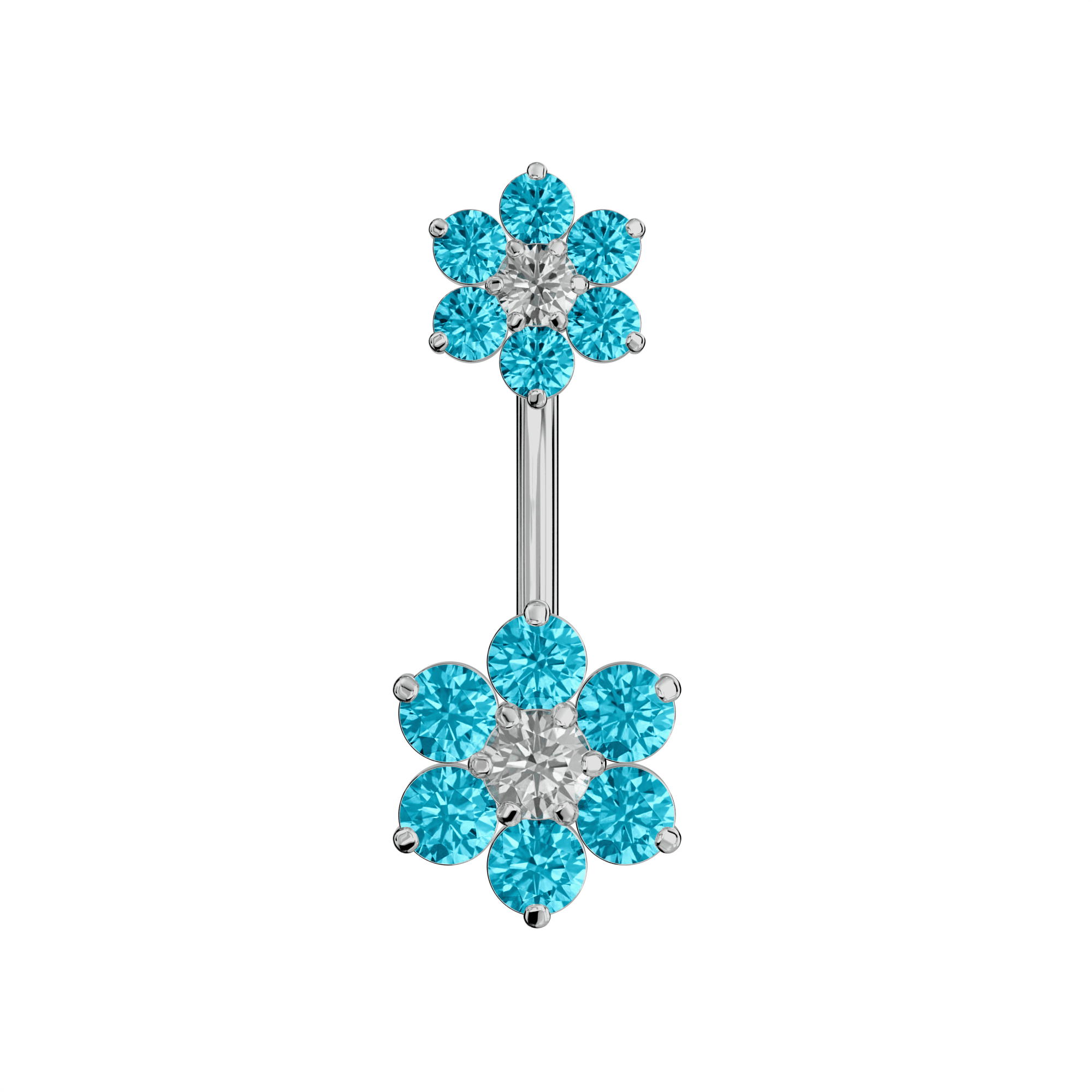 925 Sterling Silver Jewelled Flower Pair Spinal Belly Button Ring