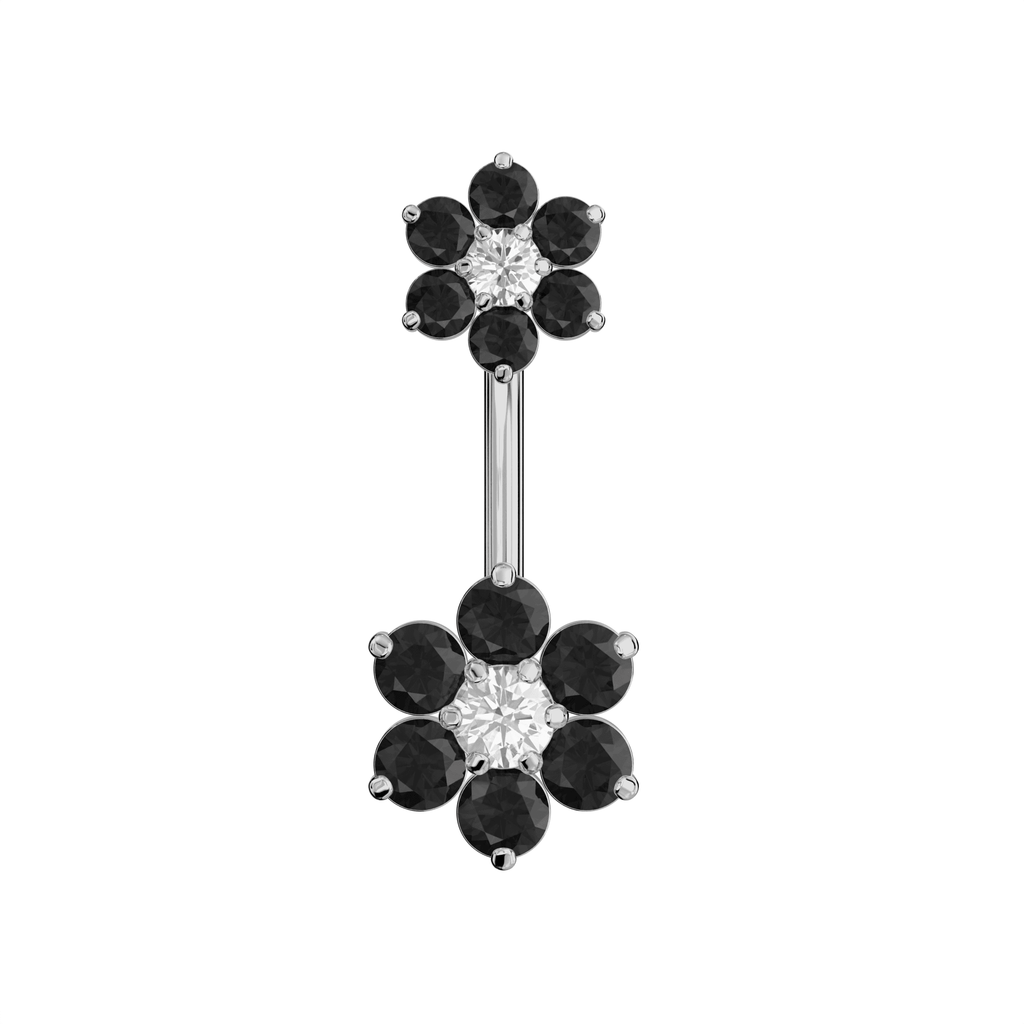 925 Sterling Silver Jewelled Flower Pair Spinal Belly Button Ring