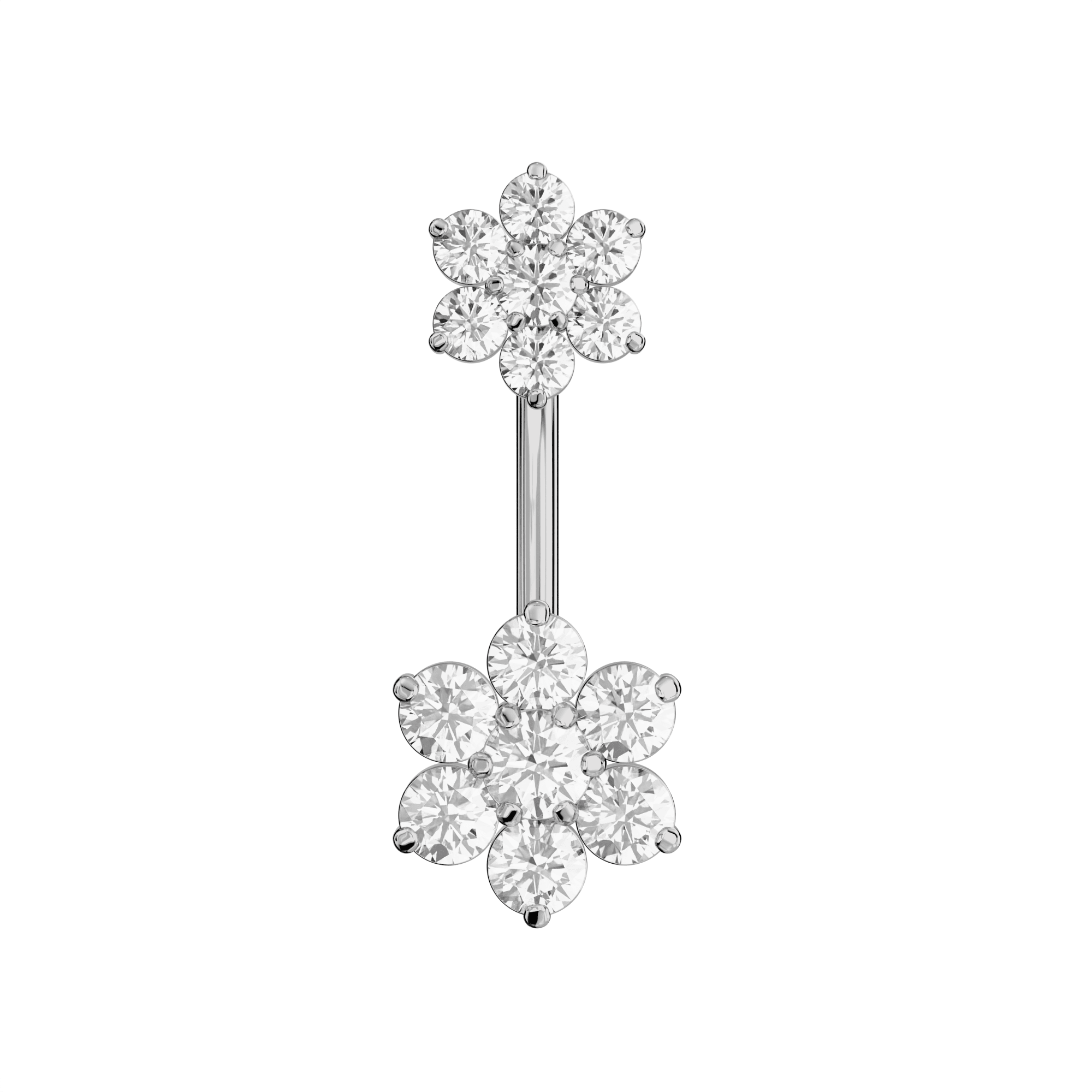 925 Sterling Silver Jewelled Flower Pair Spinal Belly Button Ring