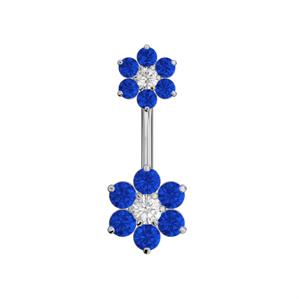 925 Sterling Silver Jewelled Flower Pair Spinal Belly Button Ring