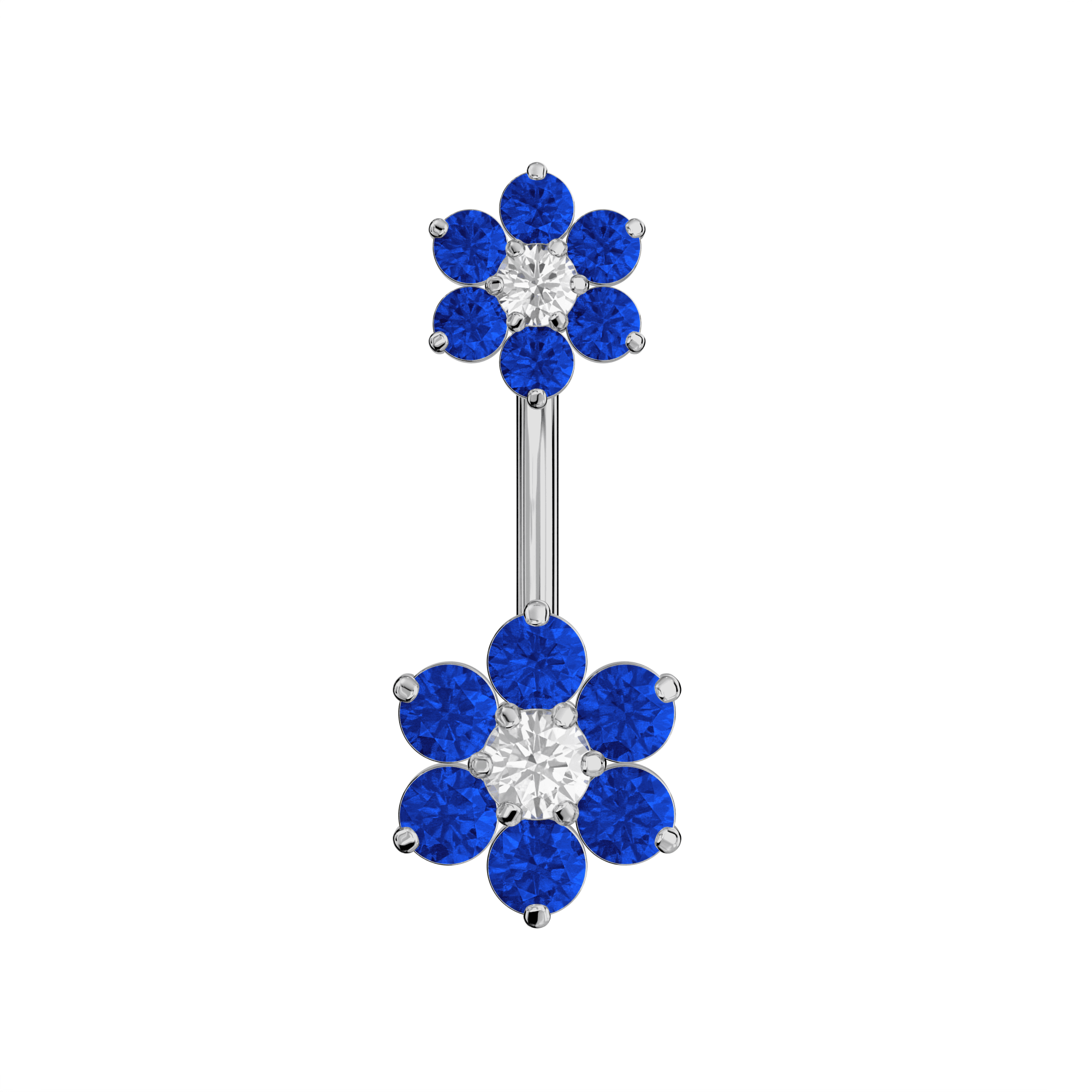 925 Sterling Silver Jewelled Flower Pair Spinal Belly Button Ring