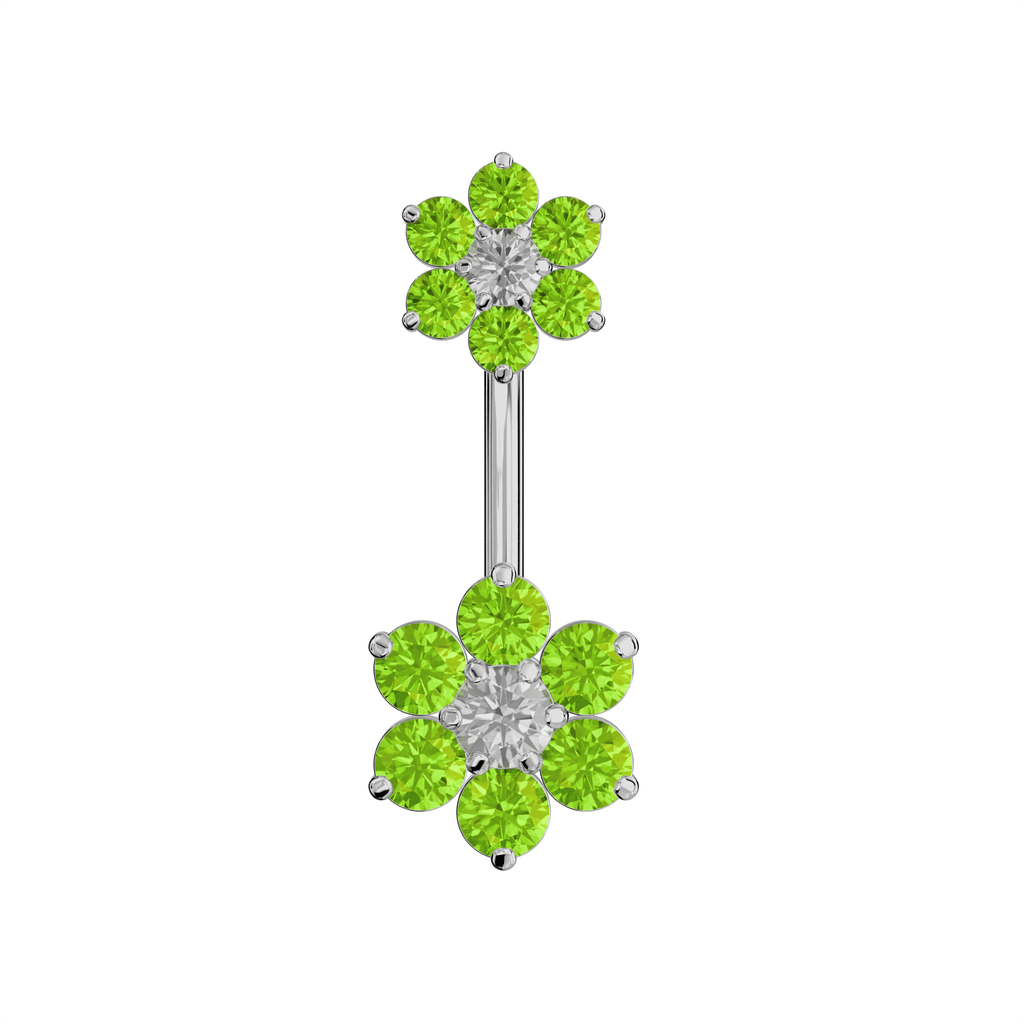 925 Sterling Silver Jewelled Flower Pair Spinal Belly Button Ring