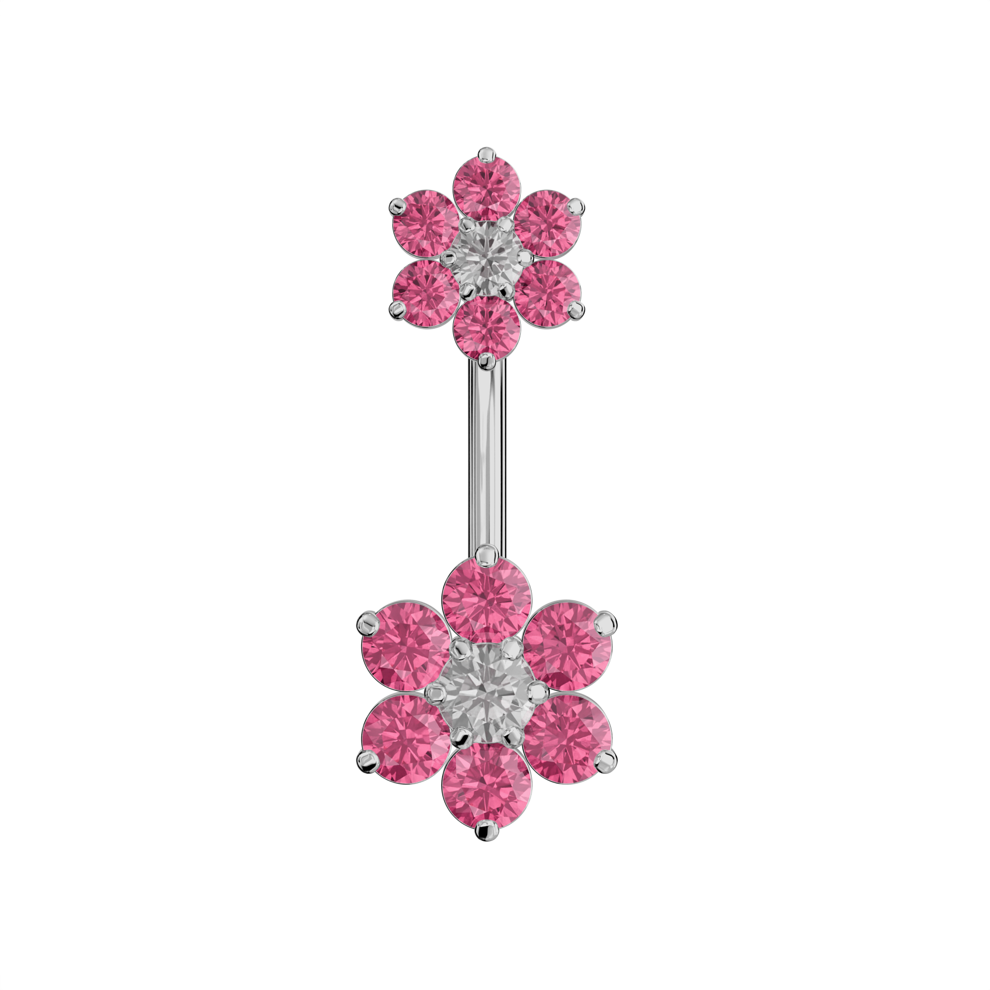 925 Sterling Silver Jewelled Flower Pair Spinal Belly Button Ring