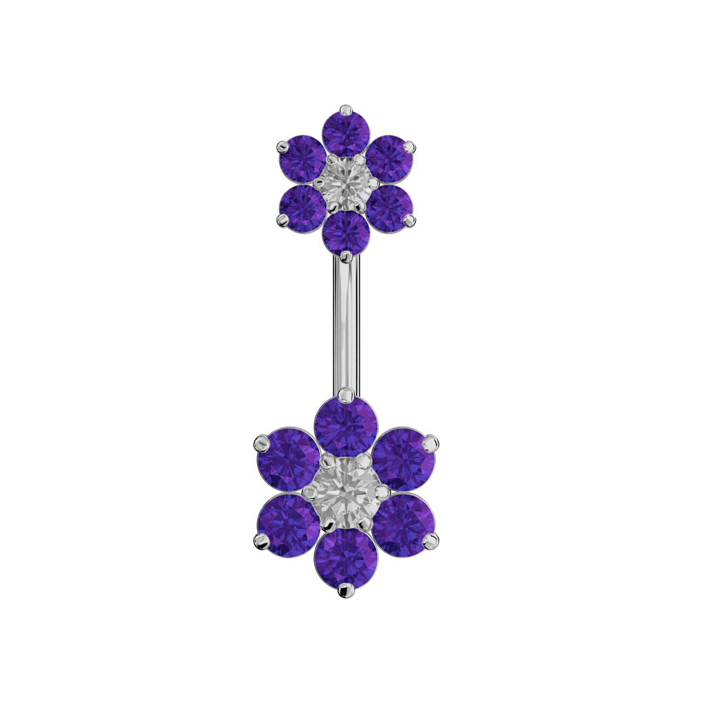 925 Sterling Silver Jewelled Flower Pair Spinal Belly Button Ring