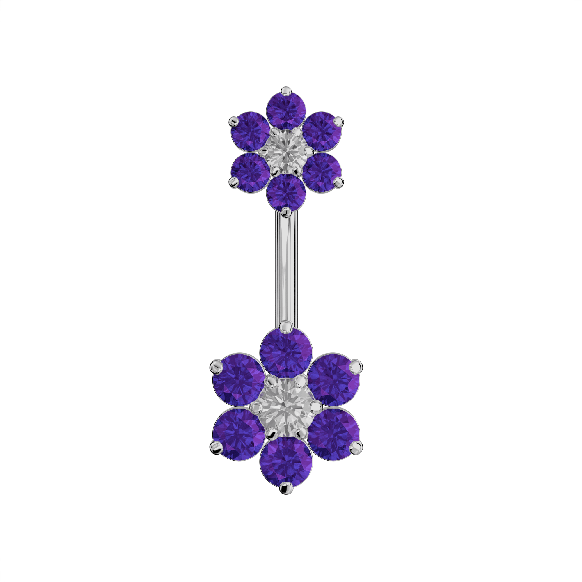 925 Sterling Silver Jewelled Flower Pair Spinal Belly Button Ring
