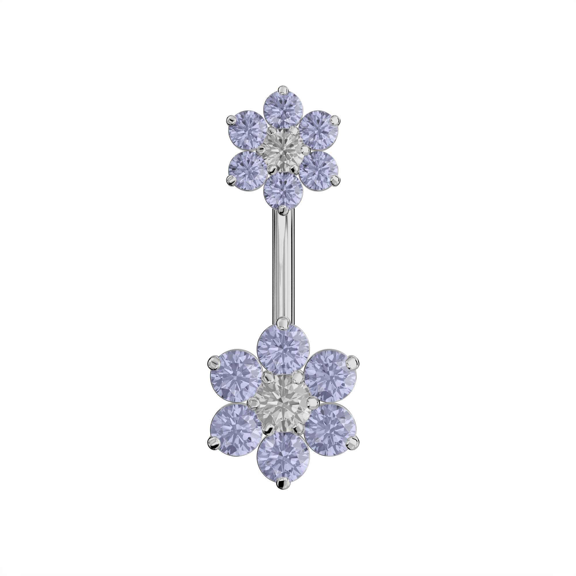 925 Sterling Silver Jewelled Flower Pair Spinal Belly Button Ring