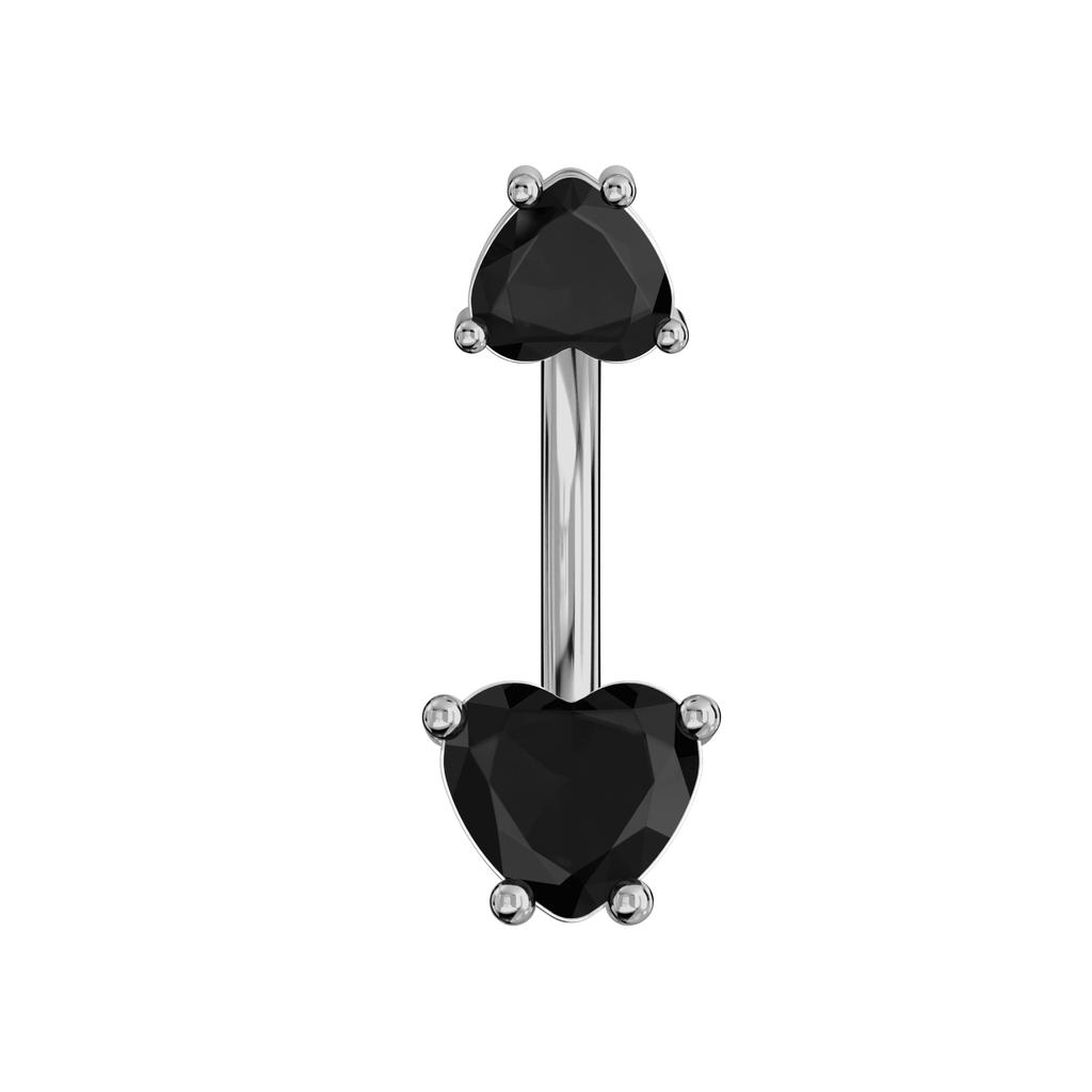 925 Sterling Silver Jewelled Hearts Spinal Belly Button Ring