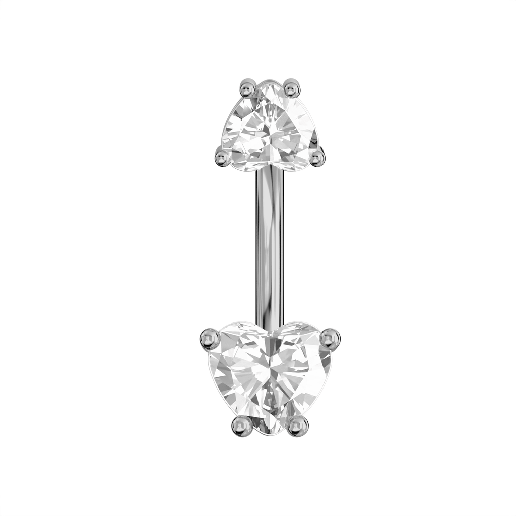 925 Sterling Silver Jewelled Hearts Spinal Belly Button Ring
