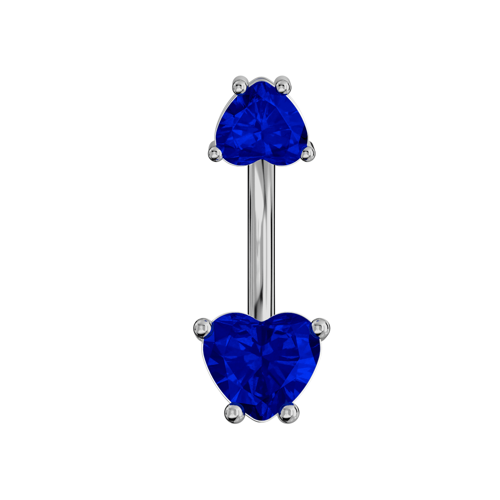 925 Sterling Silver Jewelled Hearts Spinal Belly Button Ring