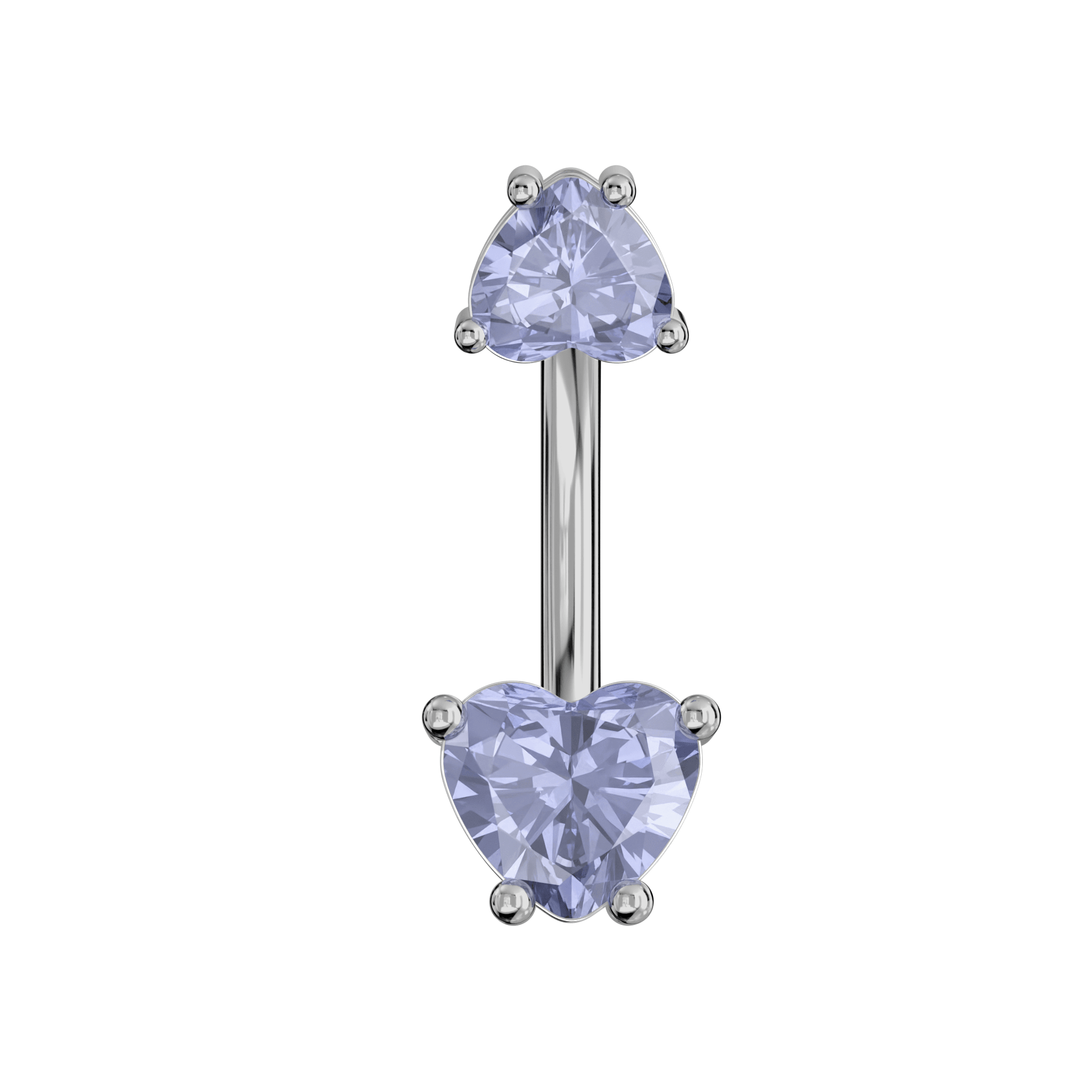 925 Sterling Silver Jewelled Hearts Spinal Belly Button Ring