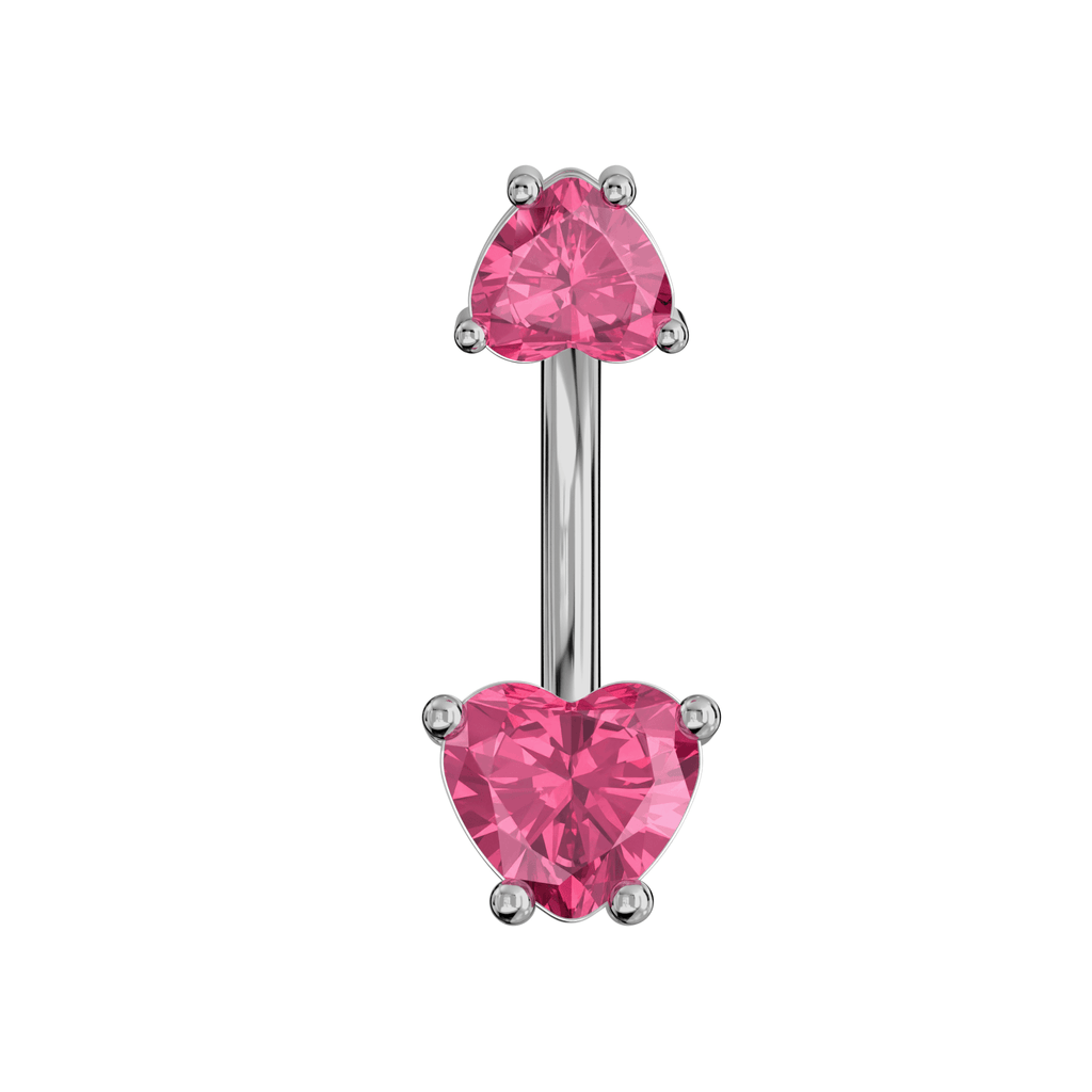 925 Sterling Silver Jewelled Hearts Spinal Belly Button Ring