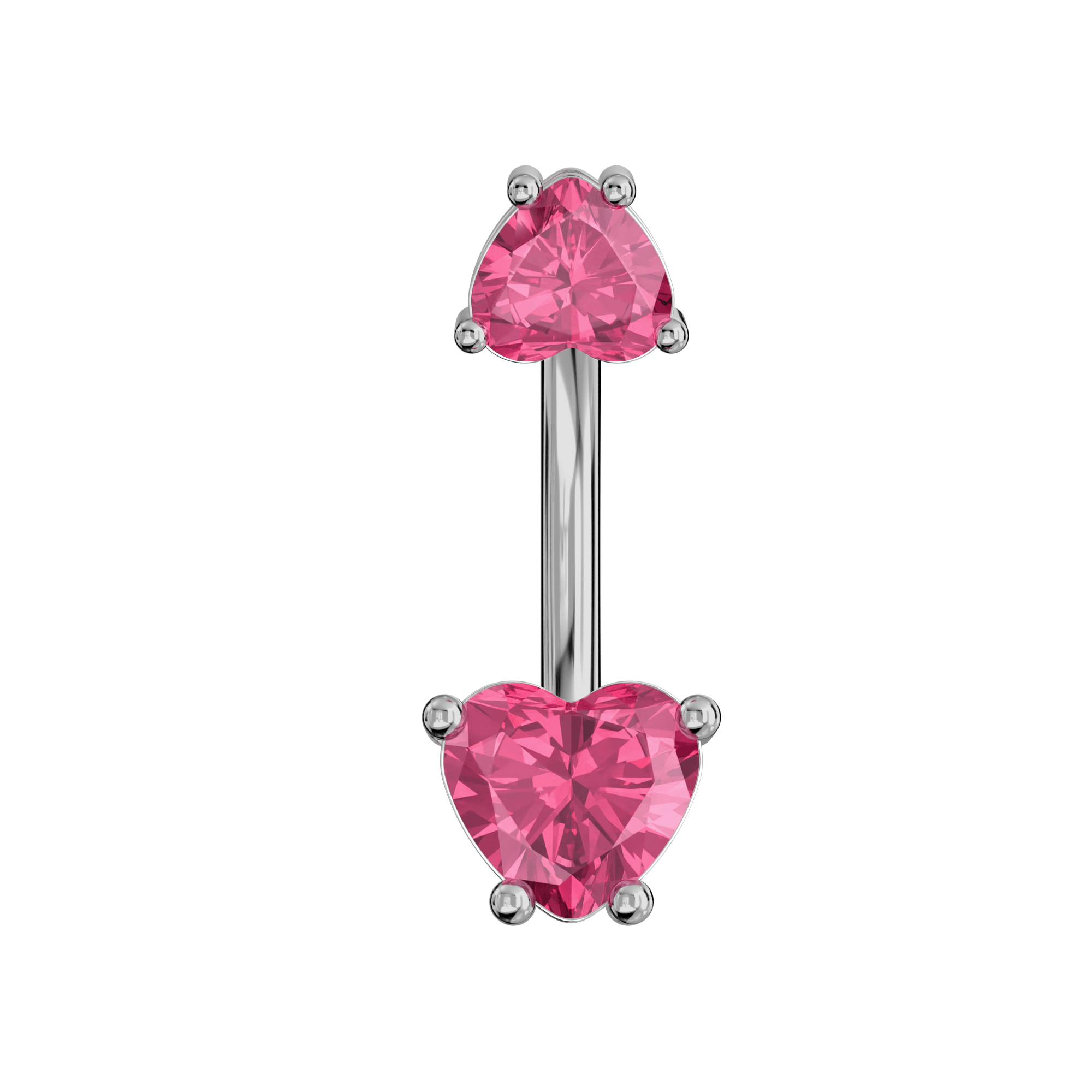 925 Sterling Silver Jewelled Hearts Spinal Belly Button Ring