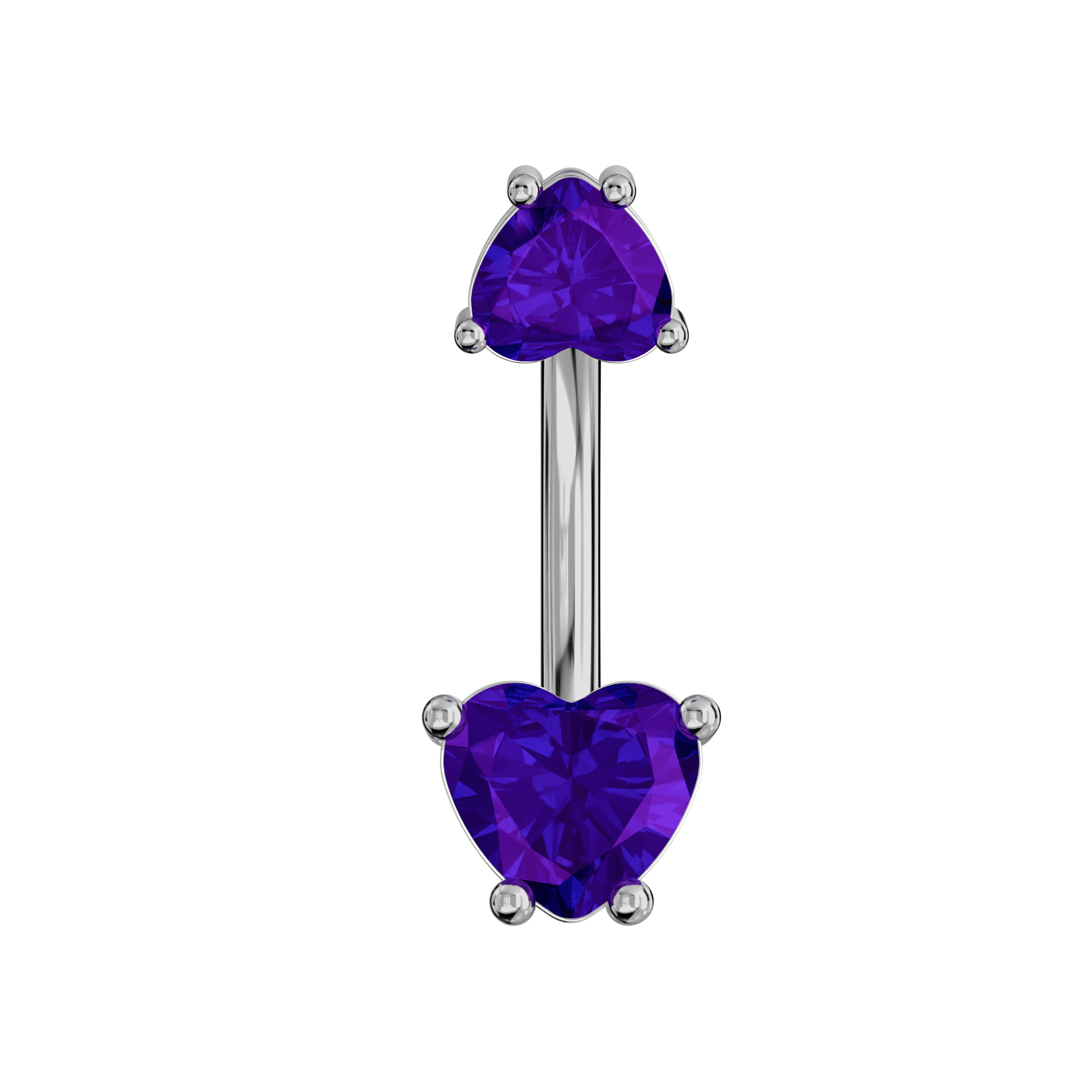 925 Sterling Silver Jewelled Hearts Spinal Belly Button Ring