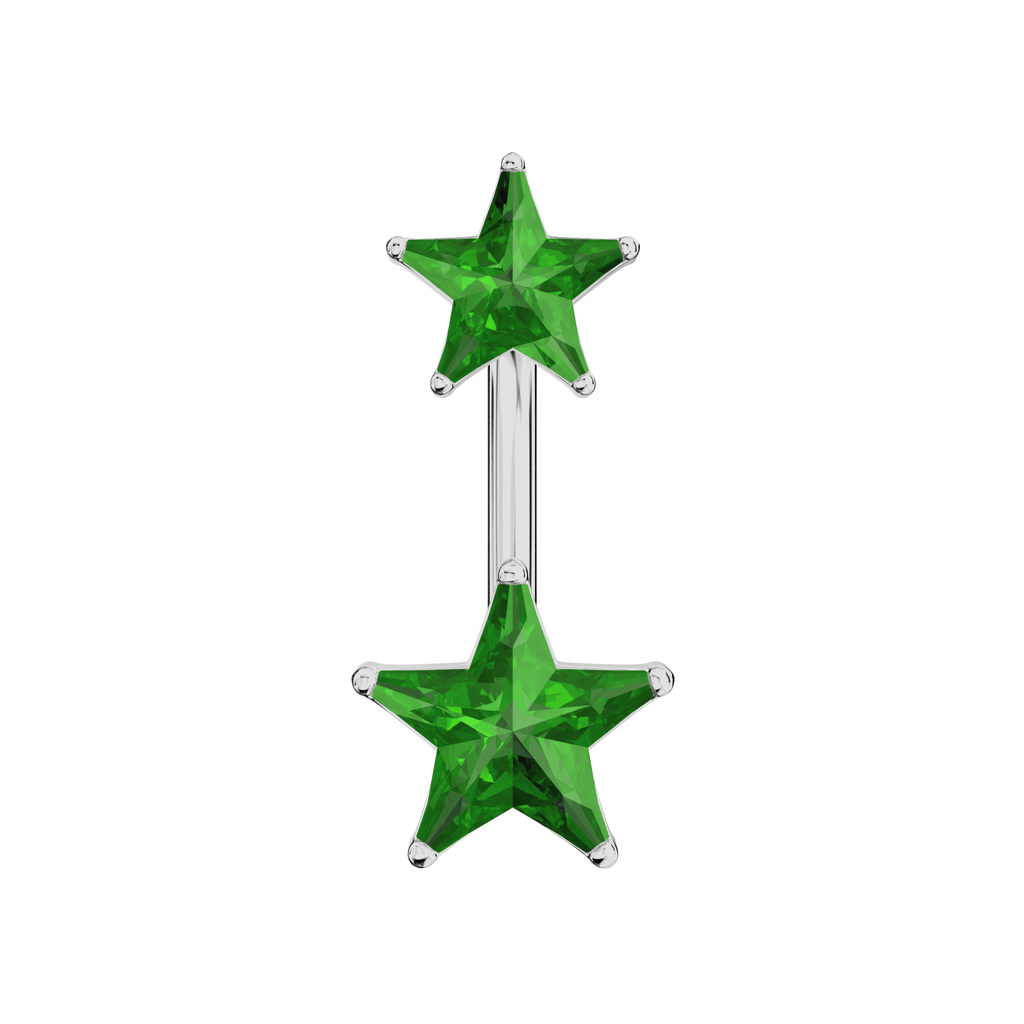 925 Sterling Silver Jewelled Star Studded Spinal Belly Button Ring
