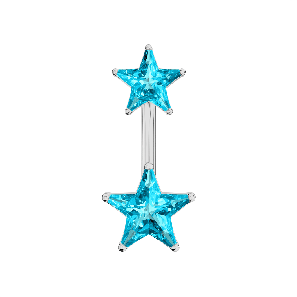 925 Sterling Silver Jewelled Star Studded Spinal Belly Button Ring