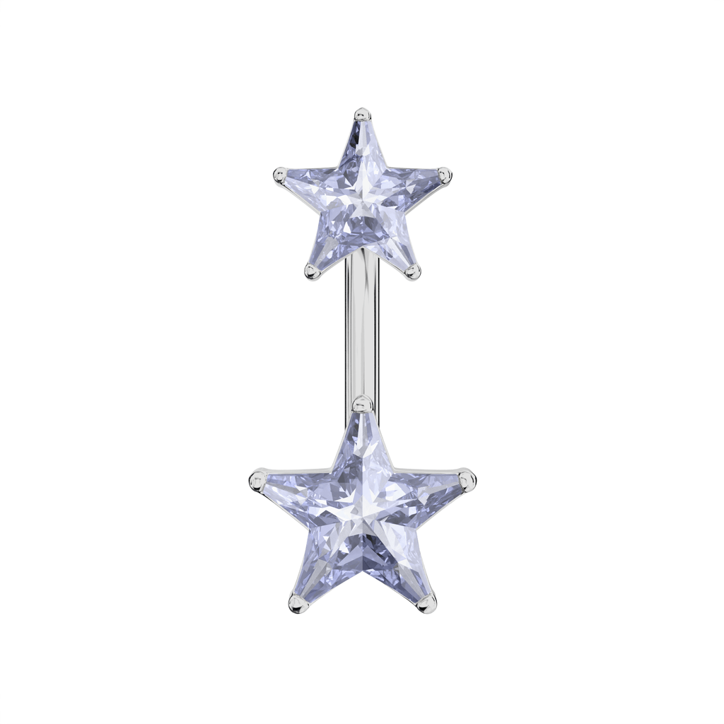 925 Sterling Silver Jewelled Star Studded Spinal Belly Button Ring