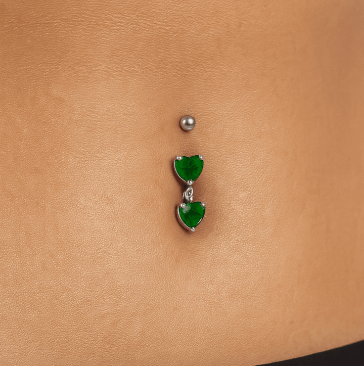 925 Sterling Silver Moving Jewelled Red Heart Belly Button Ring