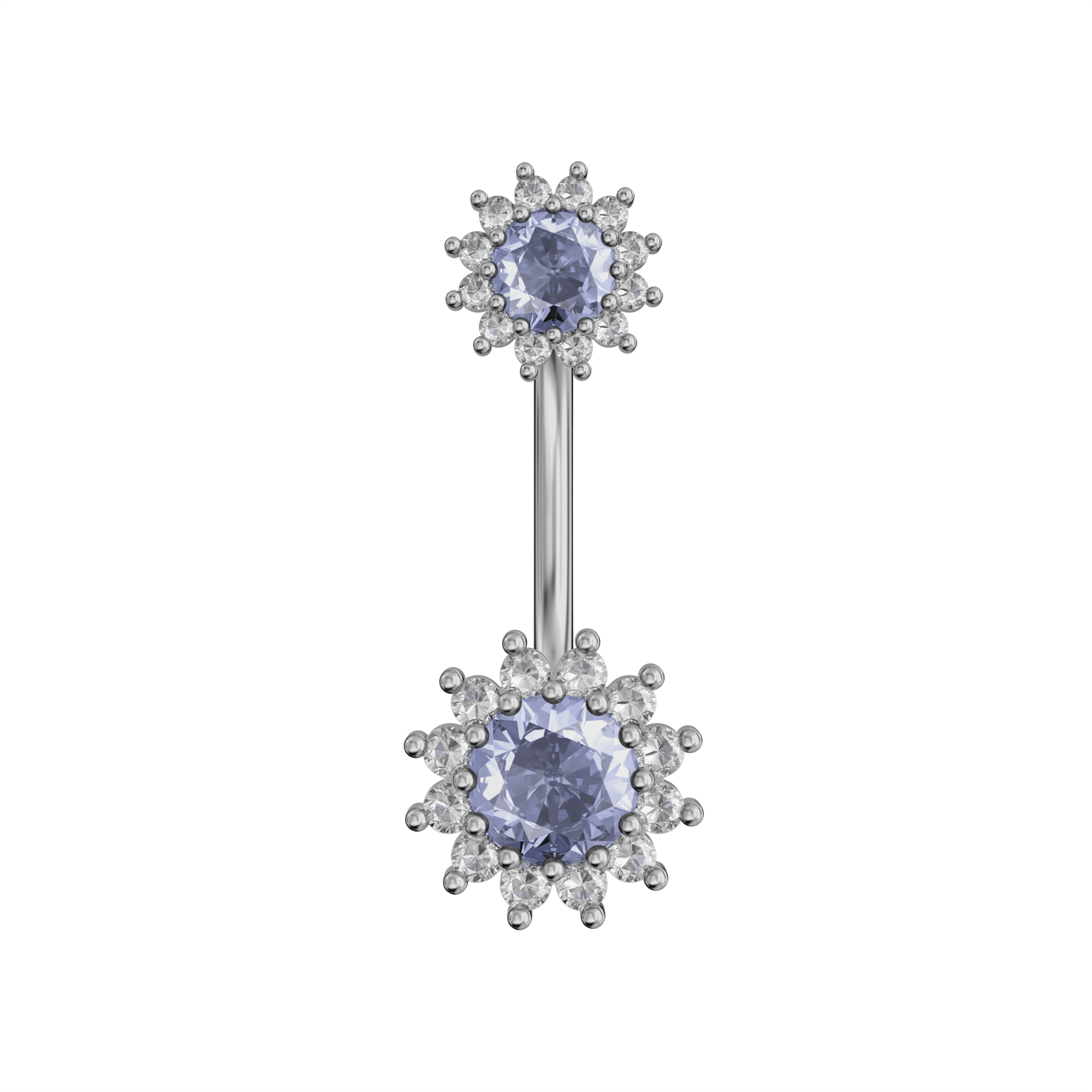 925 Sterling Silver Round CZ Jewelled Double Crystal Flower Non Dangle Belly Button Ring