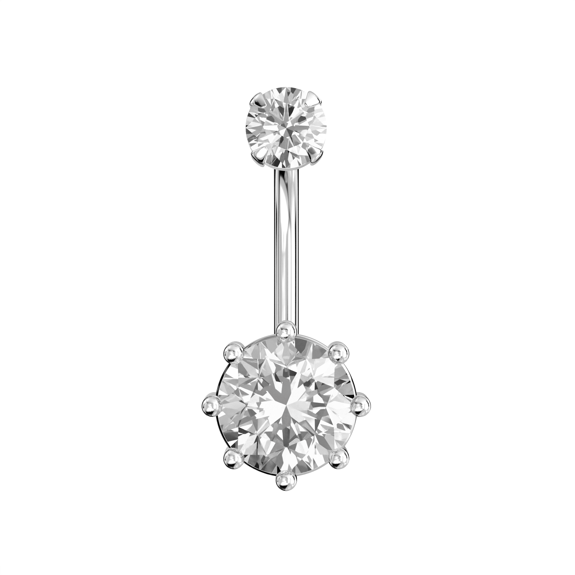 925 Sterling Silver Round Jewelled Spinal Belly Ring