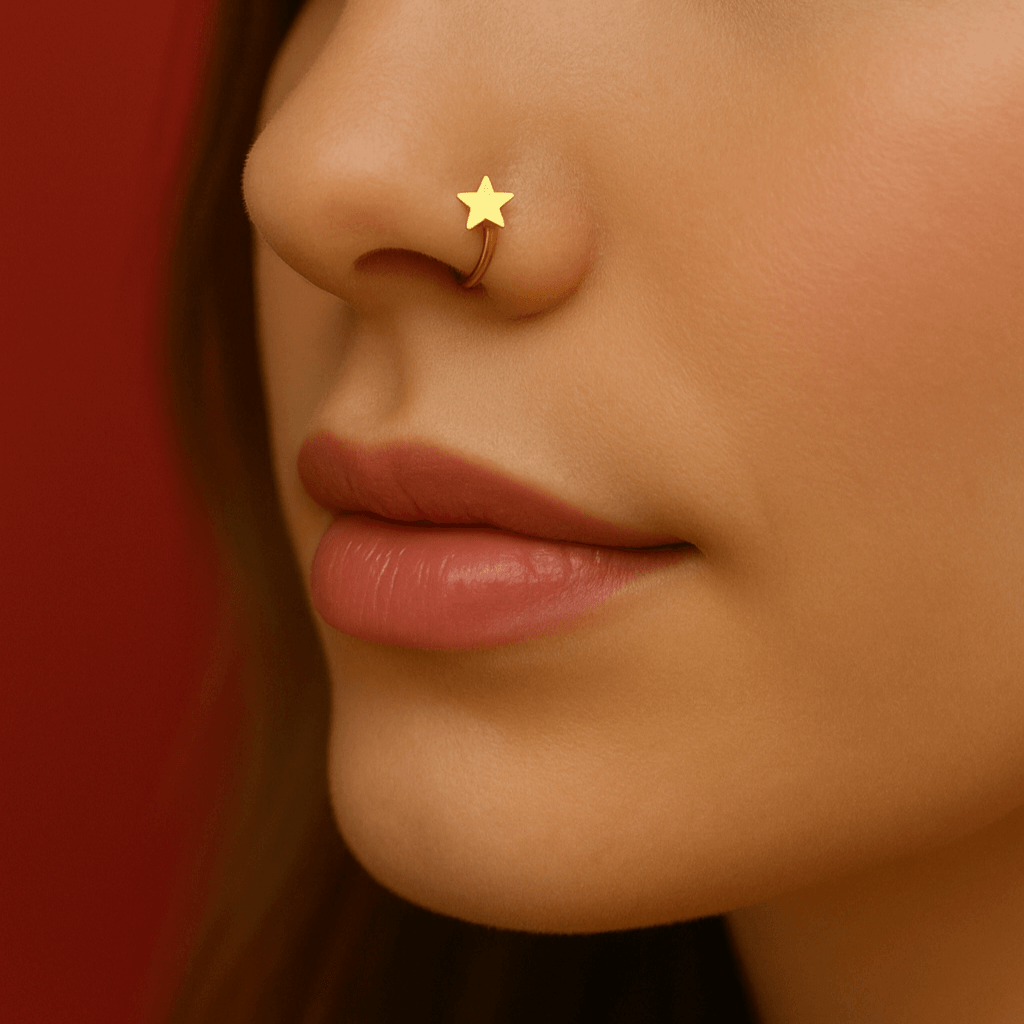 925 Sterling Silver Star Open Nose Hoop Ring