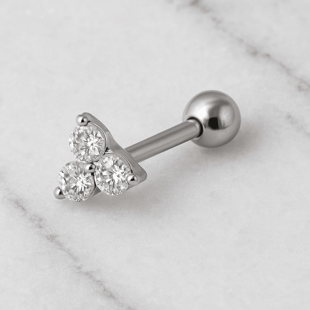 925 Sterling Silver Tri-CZ Jewelled Cartilage Ear Stud