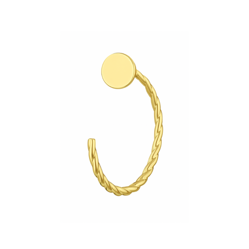 14K Gold Button Top Open Nose Hoop Laser Cut Ring