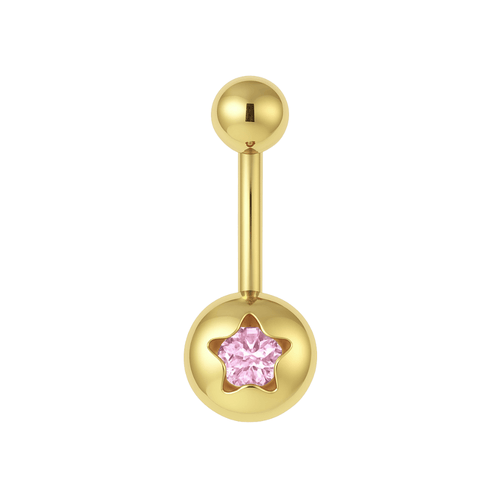 14K Gold Studded Star Encased Gem Belly Ring