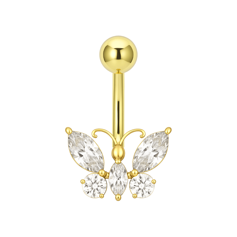 14K Gold Studded Dragonfly Belly Ring