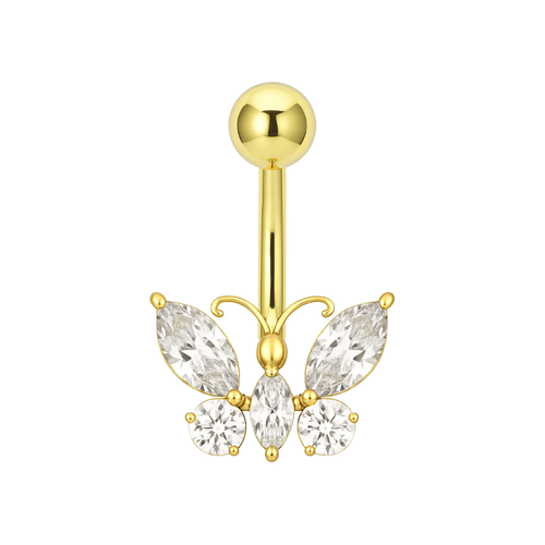 14K Gold Studded Dragonfly Belly Ring